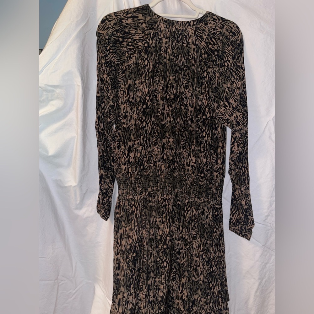 Rails Jasmine Olive Abstract print mini-dress smocked waist size Large NWT - Picture 3 of 13